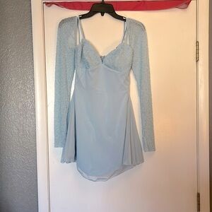 Embellished Long Sleeve Mini dress In light blue